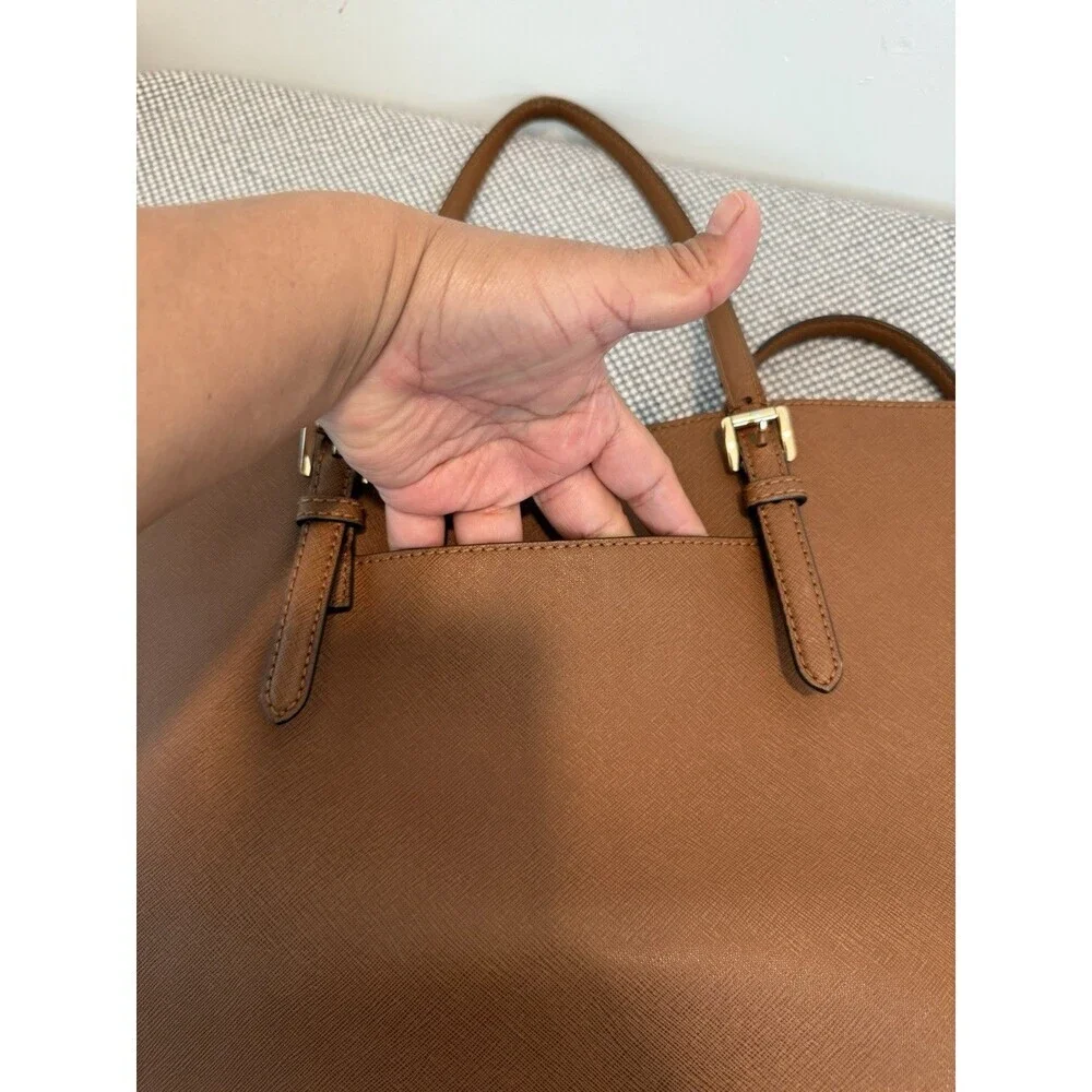 MICHAEL KORS Large Saffiano Leather Tote JET SET Tall TRAVEL ACORN BROWn
